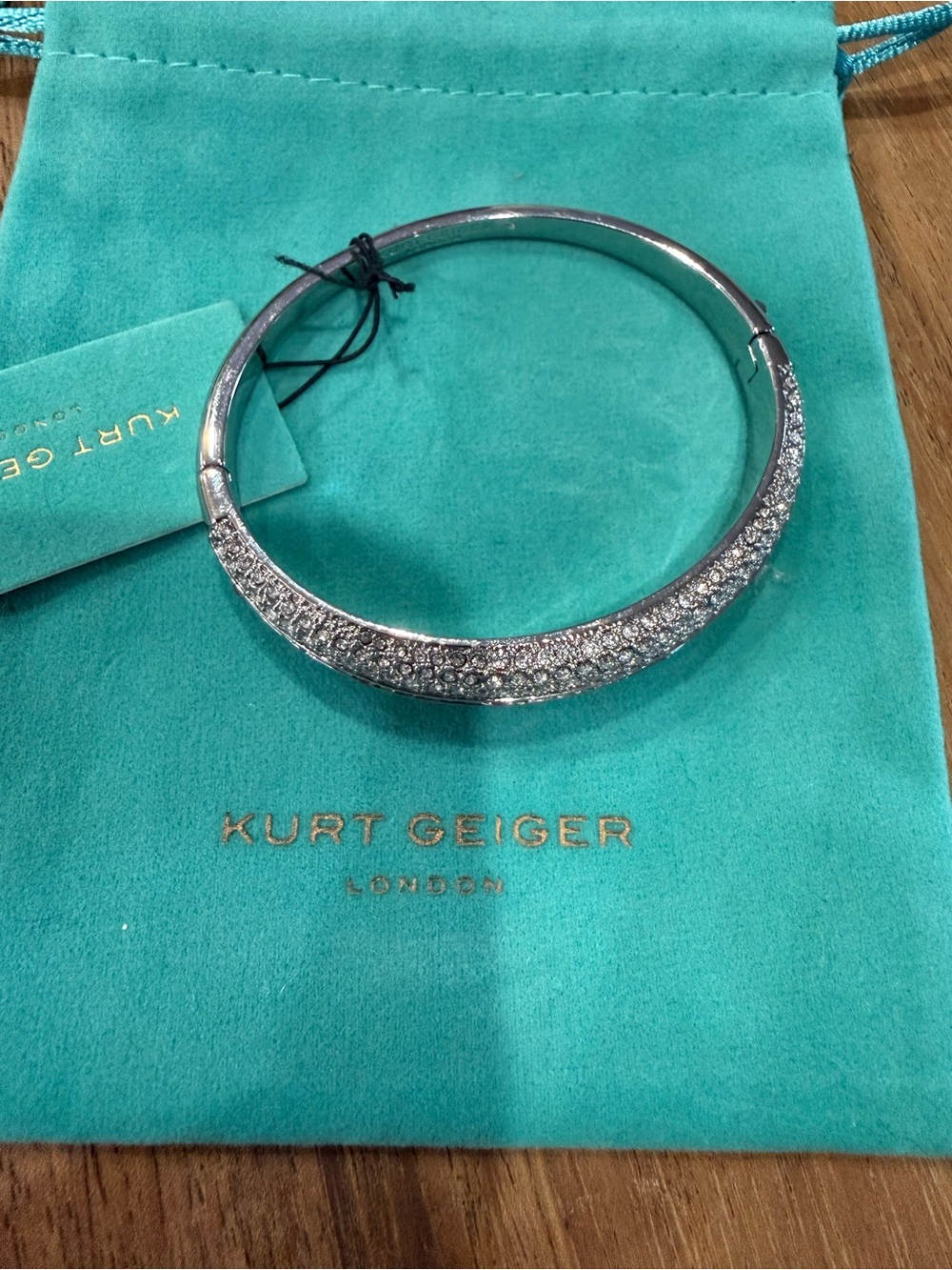 Kurt Geiger Silver Crystal Pavé Hinged Bangle Bracelet